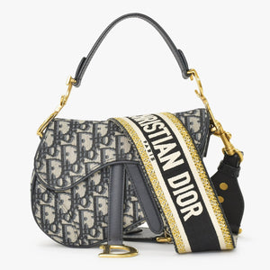 極美品 Christian Dior クリスチャンディオール サドルミニバッグ ハンドバッグ M0456CTZQ オブリーク ネイビー 中古 4a000720