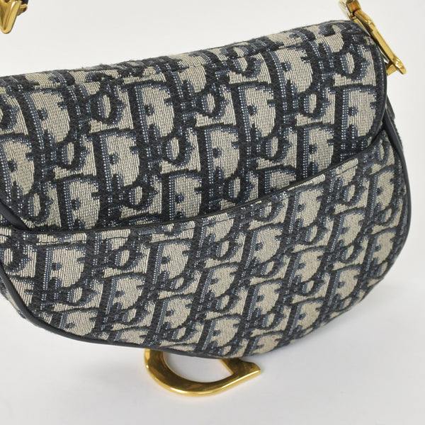 極美品 Christian Dior クリスチャンディオール サドルミニバッグ ハンドバッグ M0456CTZQ オブリーク ネイビー 中古 4a000720