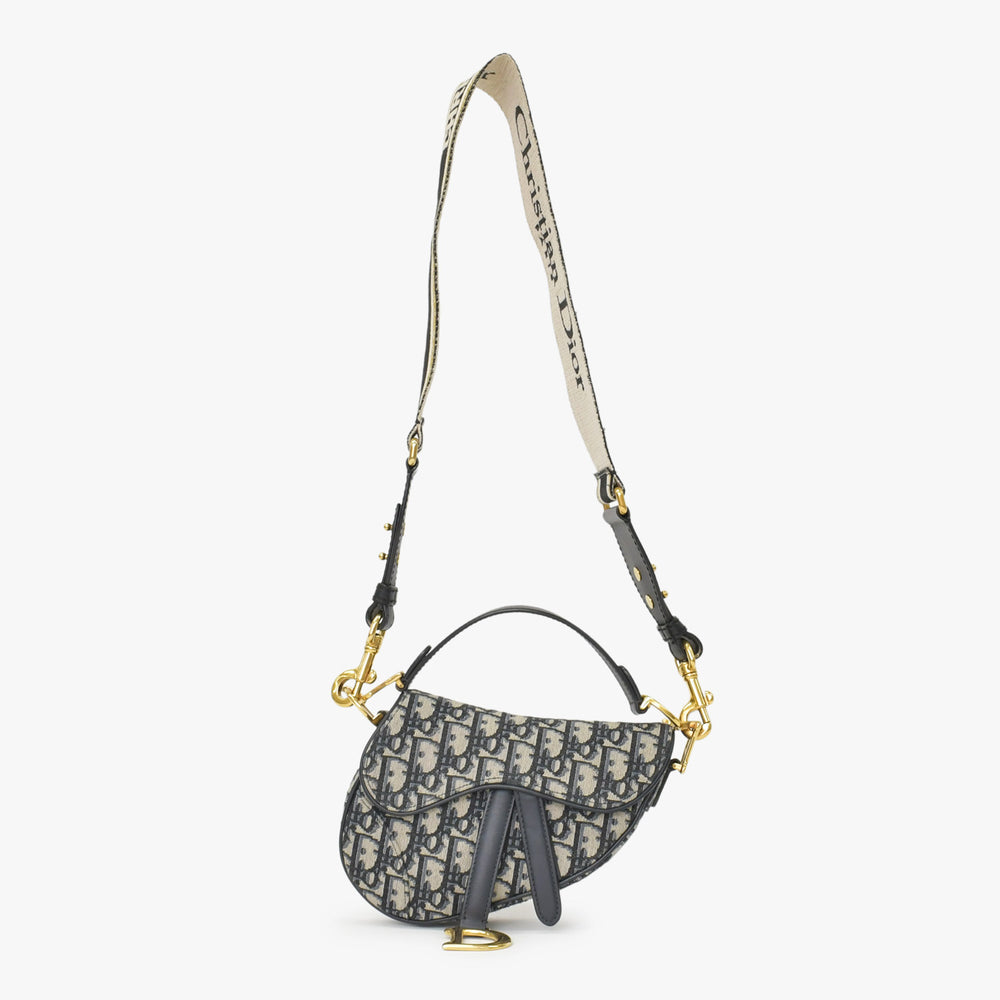 Very Good Condition Christian Dior Saddle Mini Bag Handbag M0456CTZQ Oblique Navy Used 4a000720