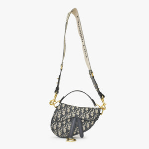 極美品 Christian Dior クリスチャンディオール サドルミニバッグ ハンドバッグ M0456CTZQ オブリーク ネイビー 中古 4a000720