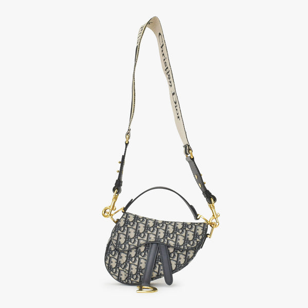 極美品 Christian Dior クリスチャンディオール サドルミニバッグ ハンドバッグ M0456CTZQ オブリーク ネイビー 中古 4a000720