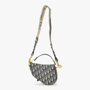 極美品 Christian Dior クリスチャンディオール サドルミニバッグ ハンドバッグ M0456CTZQ オブリーク ネイビー 中古 4a000720