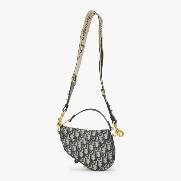極美品 Christian Dior クリスチャンディオール サドルミニバッグ ハンドバッグ M0456CTZQ オブリーク ネイビー 中古 4a000720