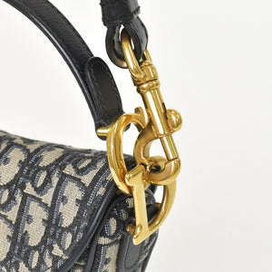 極美品 Christian Dior クリスチャンディオール サドルミニバッグ ハンドバッグ M0456CTZQ オブリーク ネイビー 中古 4a000720