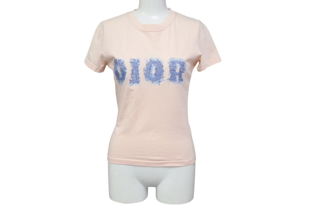 ChristianDior Christian Dior Short Sleeve T-shirt 3P16155024 Size 36 Denim Logo Print Pink Good Condition Used 4b000831