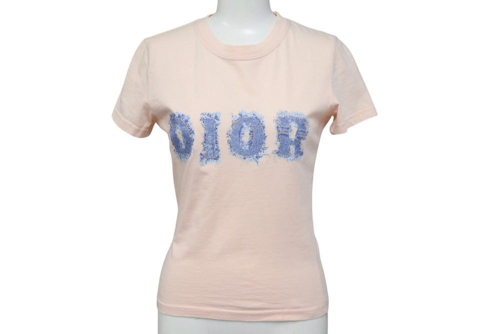 ChristianDior Christian Dior Short Sleeve T-shirt 3P16155024 Size 36 Denim Logo Print Pink Good Condition Used 4b000831