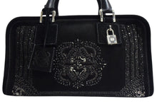 画像をギャラリービューアに読み込む, LOEWE ロエベ ビジュー アマソナ30 ハンドバッグ アナグラムロゴ スウェード レザー ブラック 黒 シルバー金具 美品 中古 4b000837