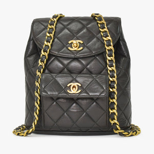 CHANEL Chanel Matelasse Backpack Rucksack A07205 Lambskin Coco Mark Black Vintage Gold Hardware Good Condition Used 4a000915