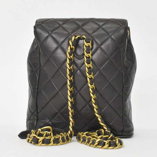 CHANEL Chanel Matelasse Backpack Rucksack A07205 Lambskin Coco Mark Black Vintage Gold Hardware Good Condition Used 4a000915