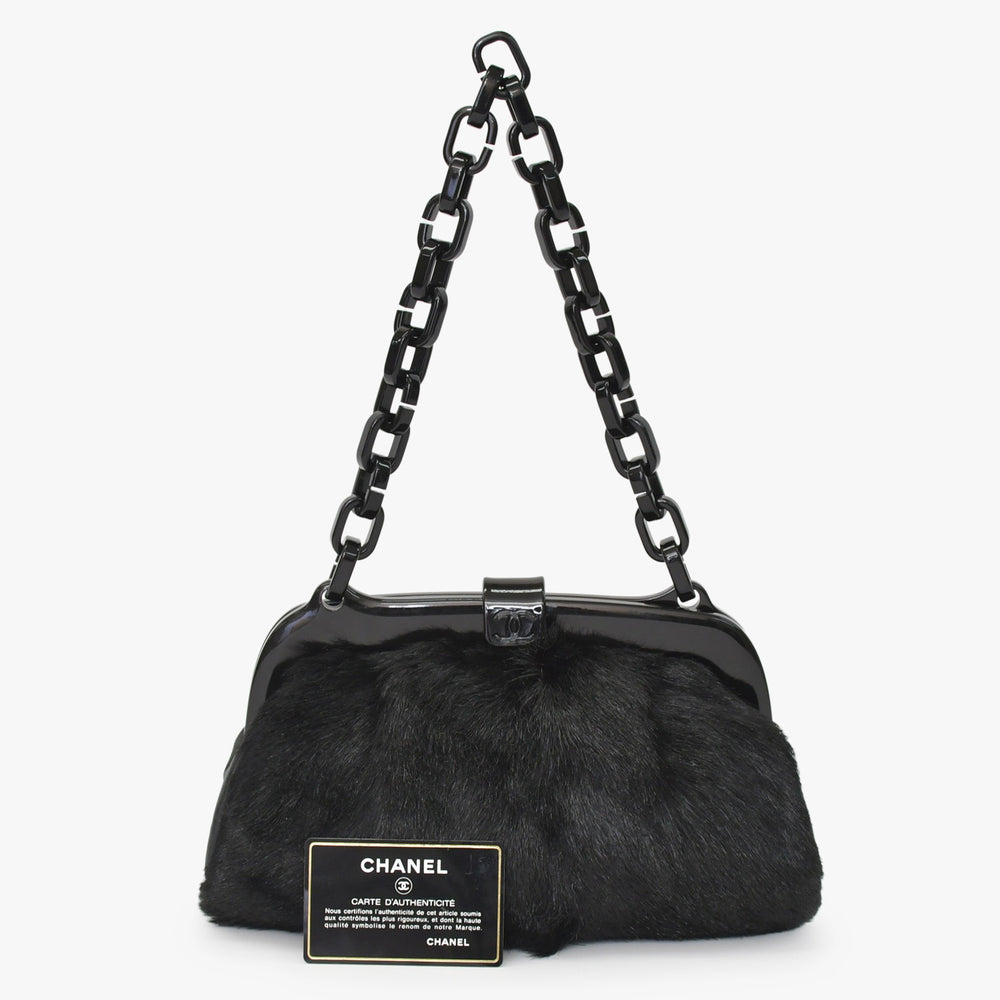 CHANEL Plastic Chain One Shoulder Bag No. 10 Coco Mark Goat Fur Leather Plastic Black Good Condition Used 4a000927