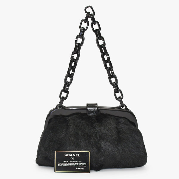 CHANEL Plastic Chain One Shoulder Bag No. 10 Coco Mark Goat Fur Leather Plastic Black Good Condition Used 4a000927