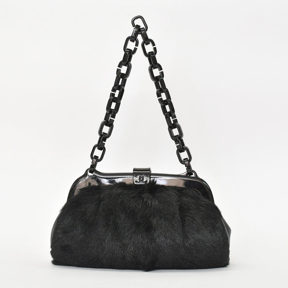 CHANEL Plastic Chain One Shoulder Bag No. 10 Coco Mark Goat Fur Leather Plastic Black Good Condition Used 4a000927
