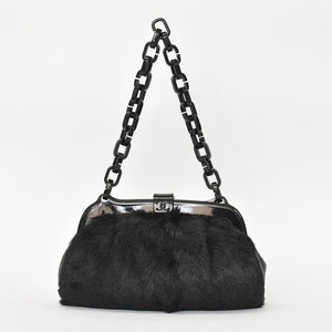 CHANEL Plastic Chain One Shoulder Bag No. 10 Coco Mark Goat Fur Leather Plastic Black Good Condition Used 4a000927