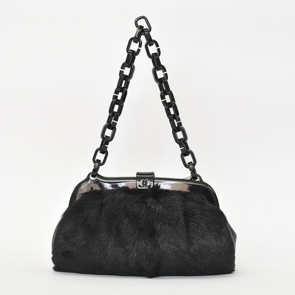 CHANEL Plastic Chain One Shoulder Bag No. 10 Coco Mark Goat Fur Leather Plastic Black Good Condition Used 4a000927