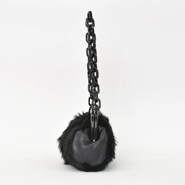 CHANEL Plastic Chain One Shoulder Bag No. 10 Coco Mark Goat Fur Leather Plastic Black Good Condition Used 4a000927