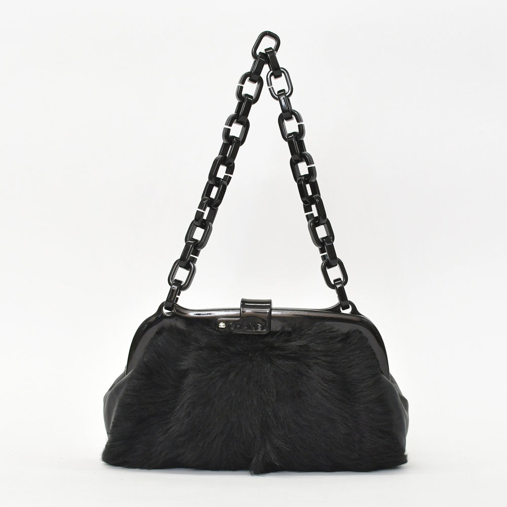 CHANEL Plastic Chain One Shoulder Bag No. 10 Coco Mark Goat Fur Leather Plastic Black Good Condition Used 4a000927