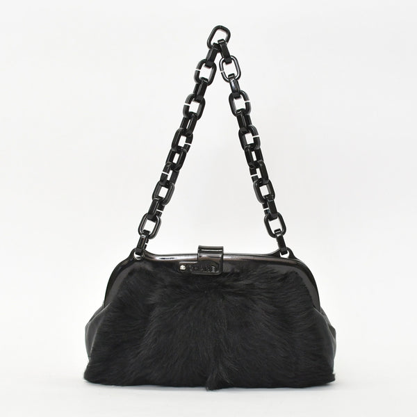 CHANEL Plastic Chain One Shoulder Bag No. 10 Coco Mark Goat Fur Leather Plastic Black Good Condition Used 4a000927