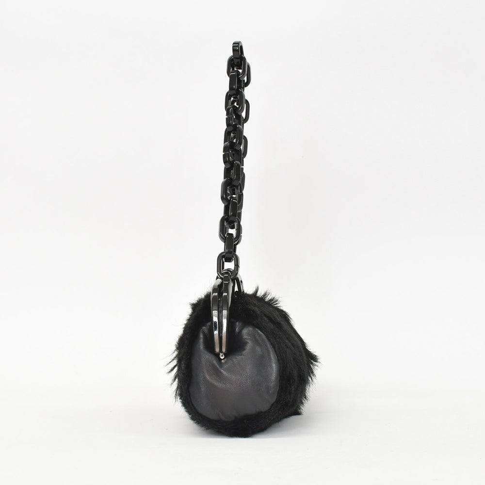 CHANEL Plastic Chain One Shoulder Bag No. 10 Coco Mark Goat Fur Leather Plastic Black Good Condition Used 4a000927