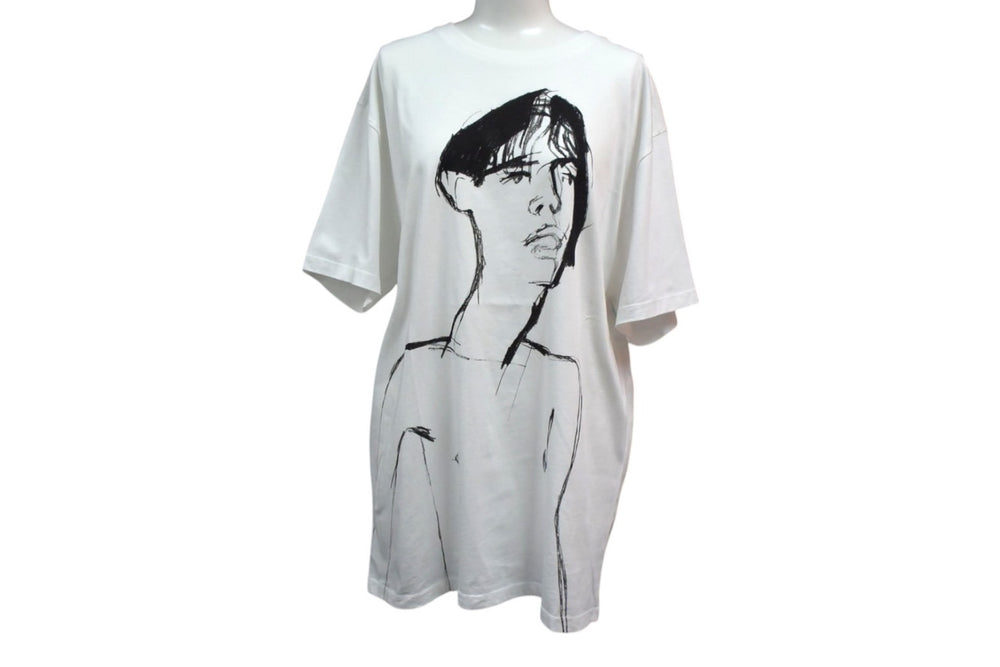 LOEWE ロエベ 半袖Ｔシャツ H6299520CR サイズM 19FW デッサンモチーフ プリント ホワイト ブラック コットン 美品 中古 4b000939