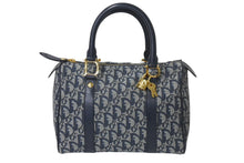 画像をギャラリービューアに読み込む, Christian Dior クリスチャンディオール トロッター ハンドバッグ ミニボストンバッグ ネイビー キャンバス 美品 中古 4b000954