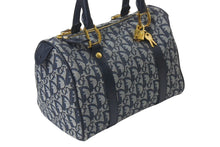 画像をギャラリービューアに読み込む, Christian Dior クリスチャンディオール トロッター ハンドバッグ ミニボストンバッグ ネイビー キャンバス 美品 中古 4b000954