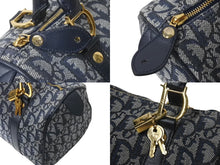 画像をギャラリービューアに読み込む, Christian Dior クリスチャンディオール トロッター ハンドバッグ ミニボストンバッグ ネイビー キャンバス 美品 中古 4b000954