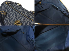 画像をギャラリービューアに読み込む, Christian Dior クリスチャンディオール トロッター ハンドバッグ ミニボストンバッグ ネイビー キャンバス 美品 中古 4b000954