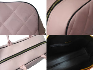 Very Good Condition CHANEL Boston Bag No. 3 Quilted Pink Logo Calfskin Gold Hardware Used 4b000100