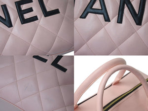 Very Good Condition CHANEL Boston Bag No. 3 Quilted Pink Logo Calfskin Gold Hardware Used 4b000100