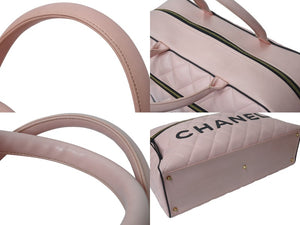 Very Good Condition CHANEL Boston Bag No. 3 Quilted Pink Logo Calfskin Gold Hardware Used 4b000100