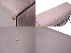 Very Good Condition CHANEL Boston Bag No. 3 Quilted Pink Logo Calfskin Gold Hardware Used 4b000100