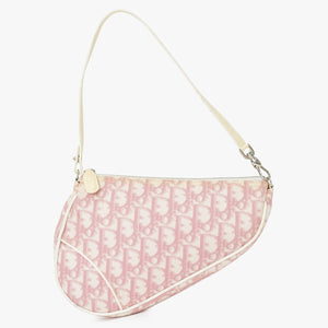 Christian Dior クリスチャンディオール ピンク ホワイト サドルバッグ ポーチ トロッター PVC コーティング CM1014 4a001022