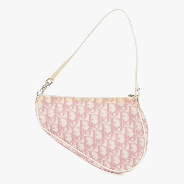 Christian Dior クリスチャンディオール ピンク ホワイト サドルバッグ ポーチ トロッター PVC コーティング CM1014 4a001022