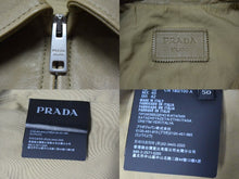 画像をギャラリービューアに読み込む, PRADA プラダ ナッパレザー ジップアップ半袖シャツ UPC210 サイズ50 24SS ベージュ トライアングルロゴパッチ 良品 中古 4b001240