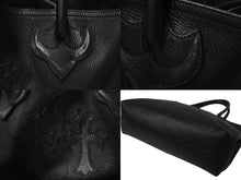 画像をギャラリービューアに読み込む, 極美品 CHROME HEARTS クロムハーツ 3セメタリー トートバッグ レザー ハンドバッグ ブラック シルバー925 中古 4b001262