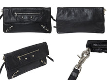 画像をギャラリービューアに読み込む, BALENCIAGA バレンシアガ ジャイアント エンベロープ クラッチバック 327079 レザー ブラック シルバー金具 美品 中古 4b001472