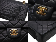 Load image into Gallery viewer, CHANEL シャネル マトラッセ25 Wフラップ Wチェーンショルダーバッグ 1番台 ラムスキン ココマーク ブラック ゴールド金具 美品 中古 4b000171