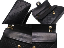 Load image into Gallery viewer, CHANEL シャネル マトラッセ25 Wフラップ Wチェーンショルダーバッグ 1番台 ラムスキン ココマーク ブラック ゴールド金具 美品 中古 4b000171