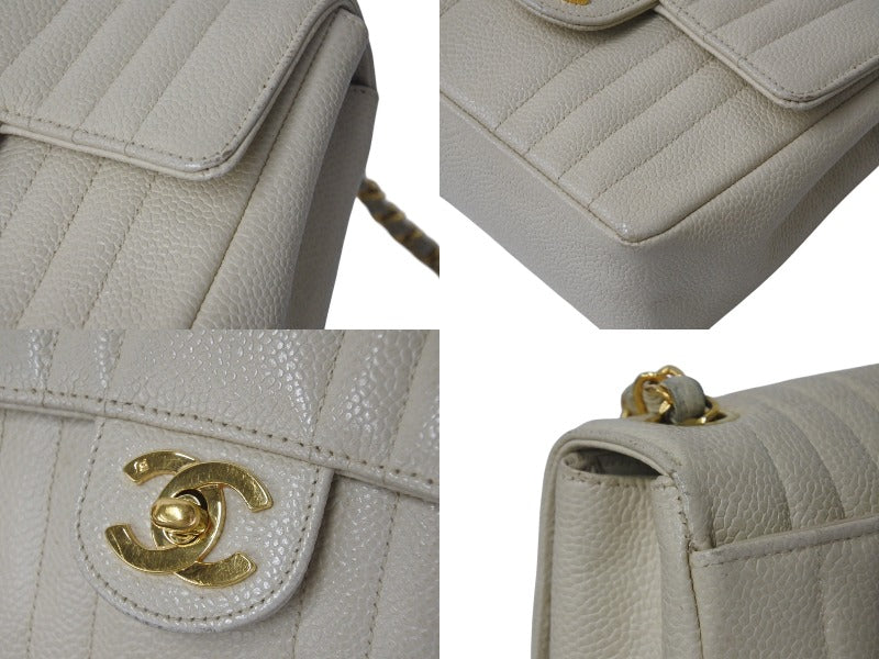 CHANEL Mini Matelasse Mademoiselle Caviar Skin Coco Mark No. 3 Beige Good Condition Used 4b000179