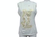 画像をギャラリービューアに読み込む, YVES SAINT LAURENT イヴサンローラン タンクトップ ノースリーブ YSL ロゴ コットン ホワイト ゴールド サイズS 良品 中古 4b001850