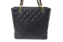 Load image into Gallery viewer, CHANEL シャネル PST チェーントートバッグ A50994 キャビアスキン ココマーク 8番台 ブラック ゴールド金具 美品 中古 4b000201
