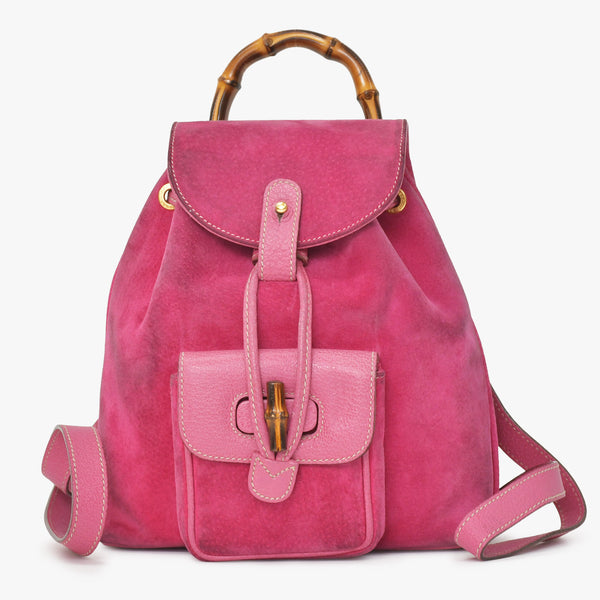 GUCCI Gucci Bamboo Mini Backpack Pink Pink Suede 003 Gold Hardware Vintage Good Condition Used 4a002500