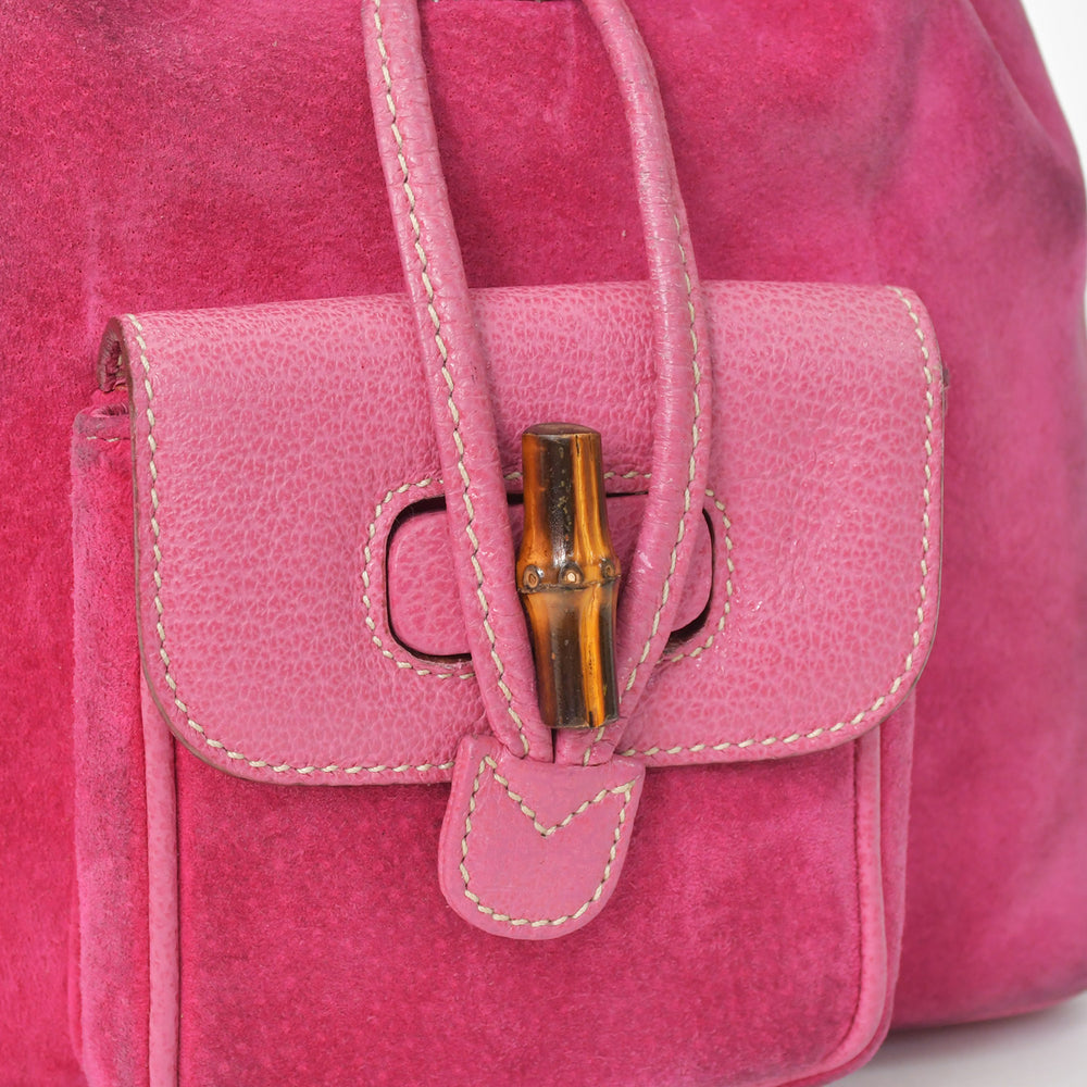 GUCCI Gucci Bamboo Mini Backpack Pink Pink Suede 003 Gold Hardware Vintage Good Condition Used 4a002500