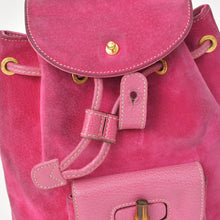 画像をギャラリービューアに読み込む, GUCCI グッチ バンブーミニリュック Pink ピンク スエード 003 ゴールド金具 ヴィンテージ 美品 中古 4a002500