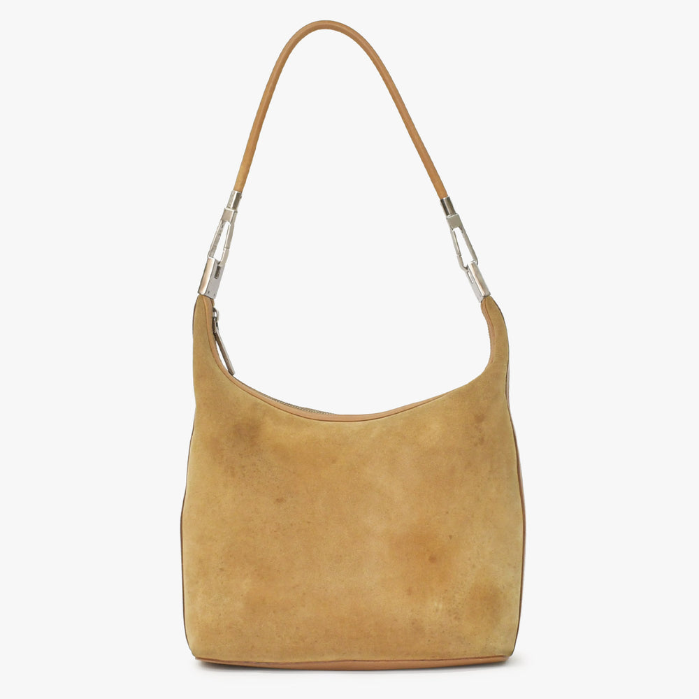 GUCCI グッチ スウェード製ワンショルダーバッグ 001 3814 キャメル ベージュ ホーボー スムースレザー シルバー金具 良品 中古 4a002501