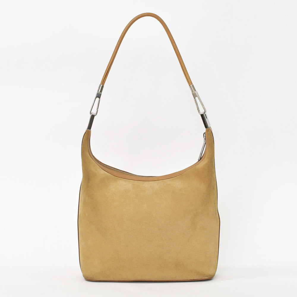 GUCCI グッチ スウェード製ワンショルダーバッグ 001 3814 キャメル ベージュ ホーボー スムースレザー シルバー金具 良品 中古 4a002501