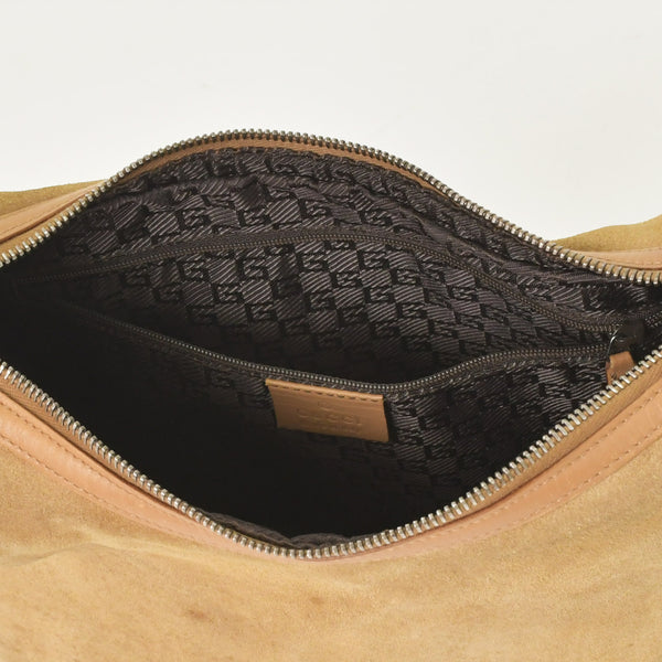 GUCCI グッチ スウェード製ワンショルダーバッグ 001 3814 キャメル ベージュ ホーボー スムースレザー シルバー金具 良品 中古 4a002501
