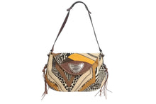 Load image into Gallery viewer, Roberto Cavalli FREEDOM ロベルトカバリ フリーダム アニマル柄 フリンジ レザー ショルダーバッグ ブラウン イエロー ベージュ 美品 中古 4b003183