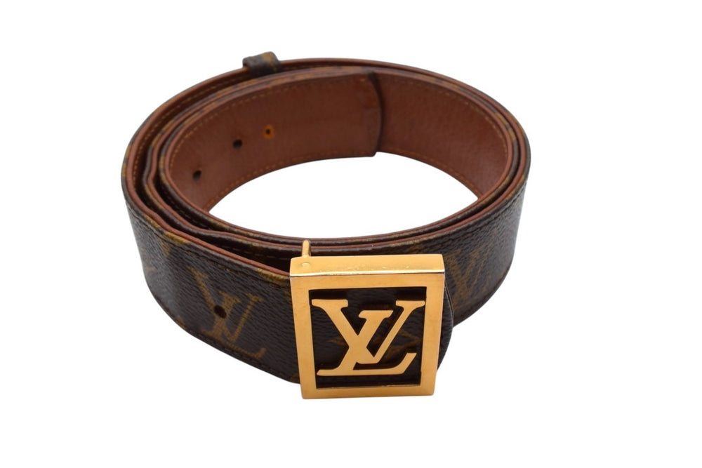 LOUIS VUITTON Louis Vuitton Suntulle Belt Monogram Size 80 M9271 PVC Brown Gold Hardware Good Condition Used 4b000034
