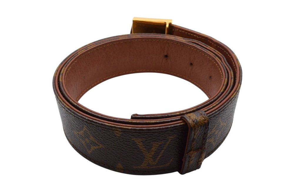 LOUIS VUITTON Louis Vuitton Suntulle Belt Monogram Size 80 M9271 PVC Brown Gold Hardware Good Condition Used 4b000034